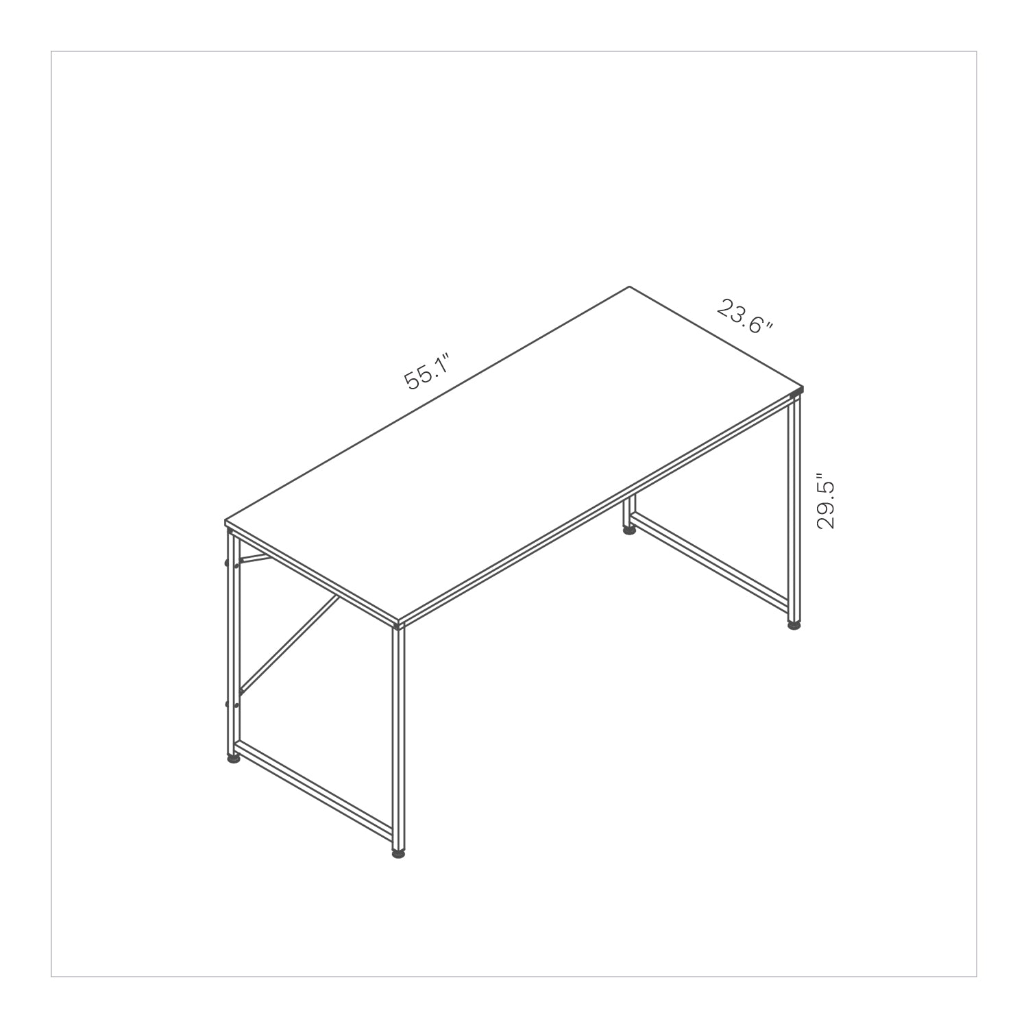 SOFSYS modern industrial design computer desk with 55.1” x 23.6” oak table top and 29.5” tall metal frame. simple and spacious