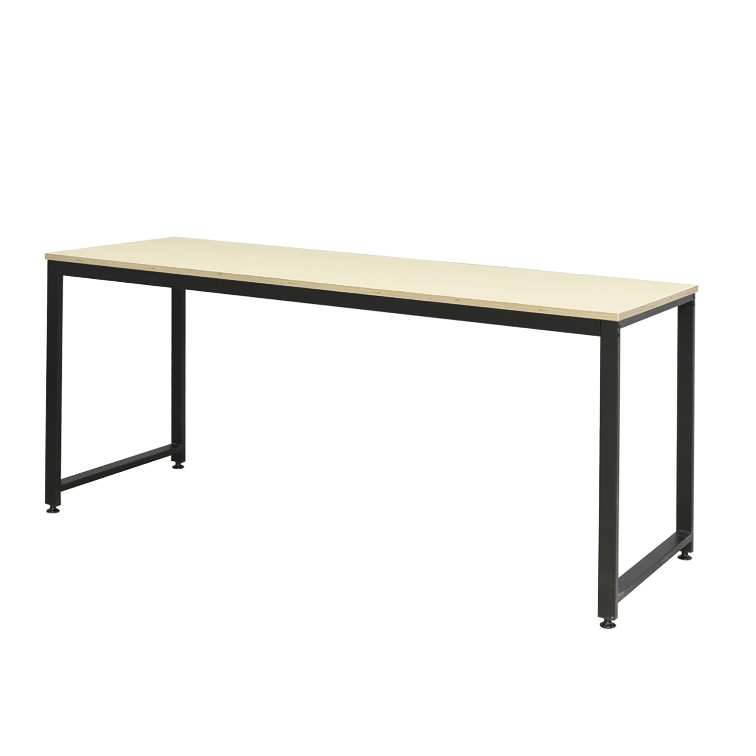 SOFSYS modern industrial computer desk with oak table top and black metal frame. simple stylish desk for working, gaming, writing, more