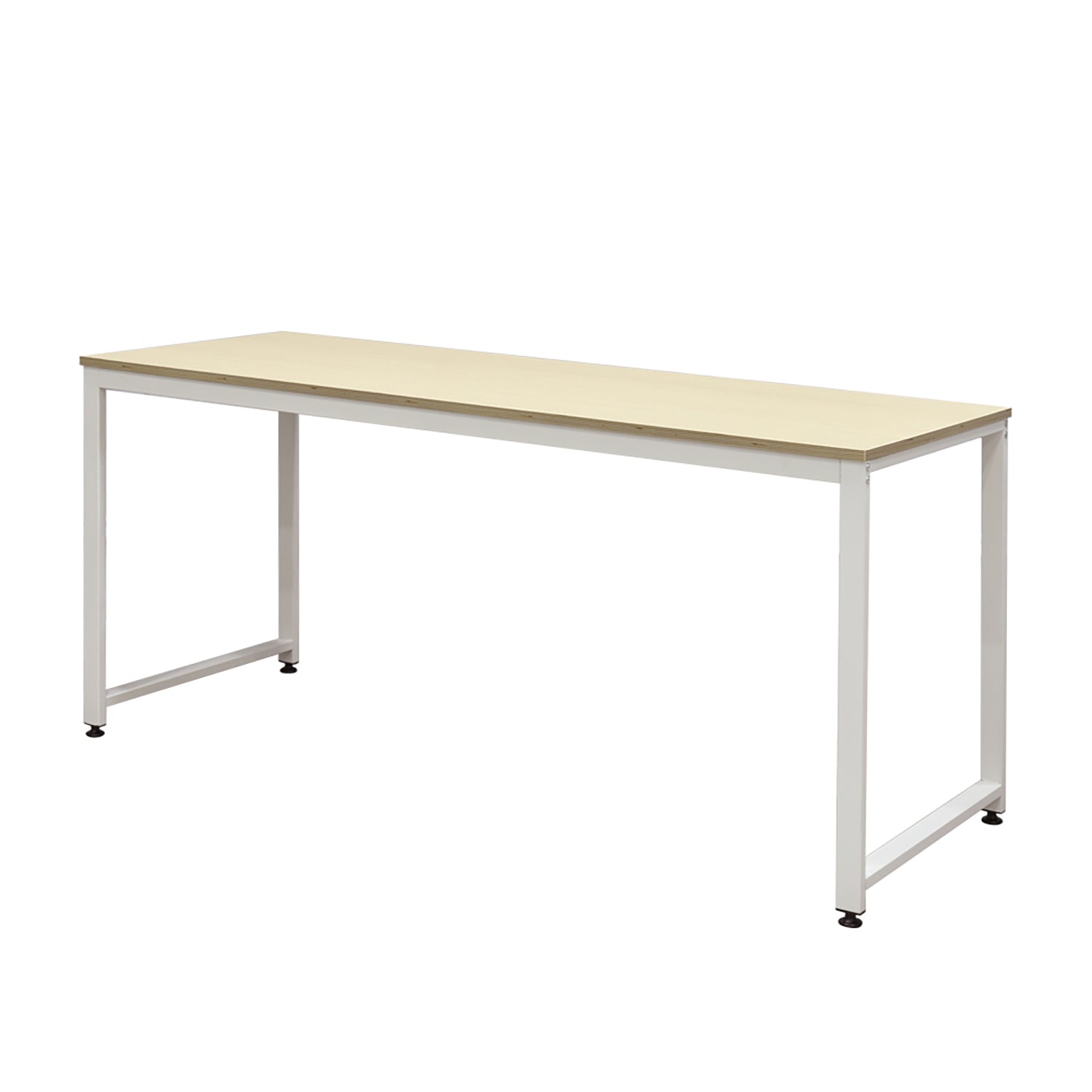 SOFSYS modern industrial computer desk with oak table top and white metal frame. simple stylish desk for working, gaming, writing, more