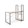 SOFSYS modern industrial computer desk and built in bookshelf with oak table top and black metal frame. great workstation for any space