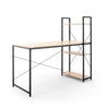 SOFSYS modern industrial computer desk and built in bookshelf with oak table top and black metal frame. great workstation for any space