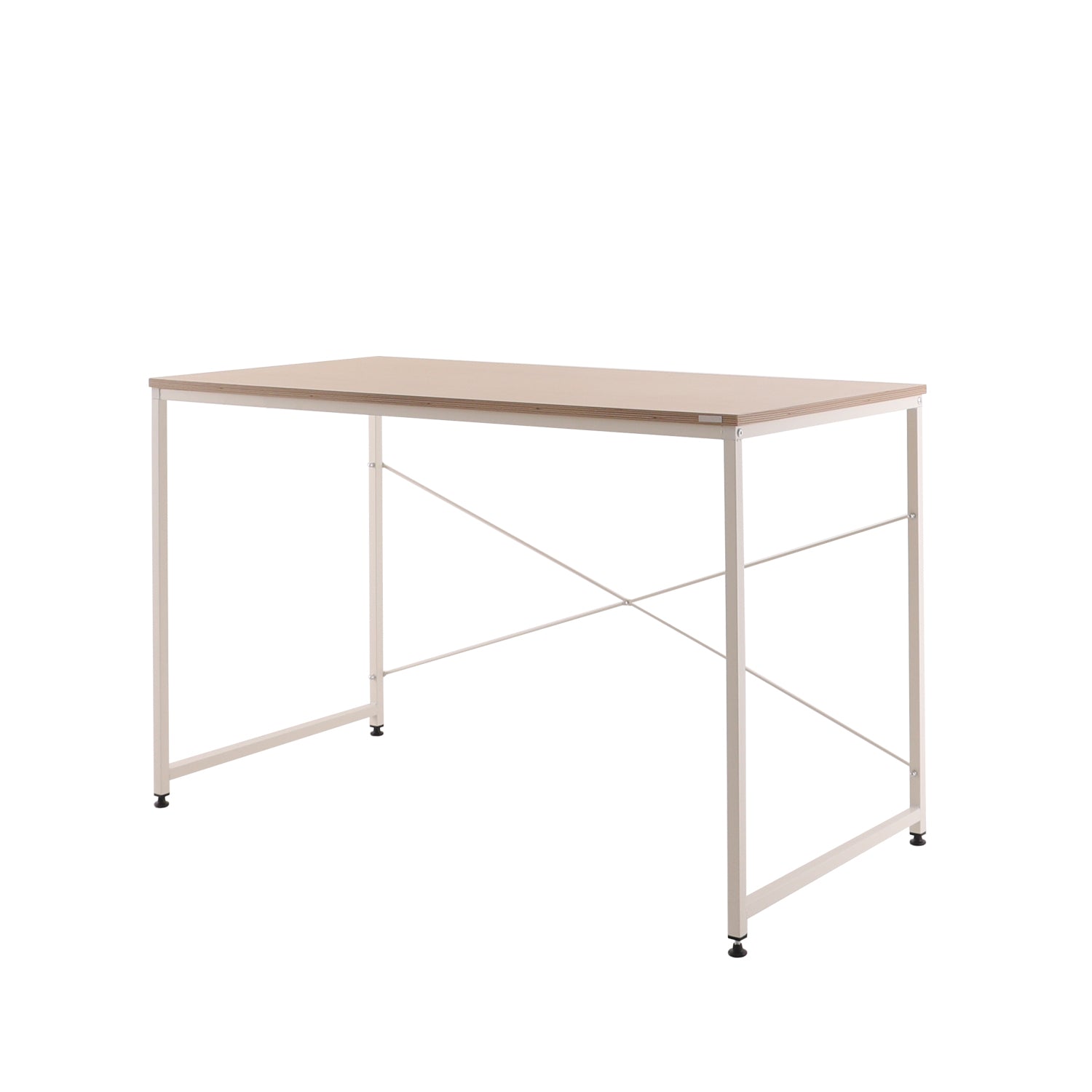SOFSYS modern industrial computer desk with oak table top and white metal frame. simple stylish desk for working, gaming, writing, more