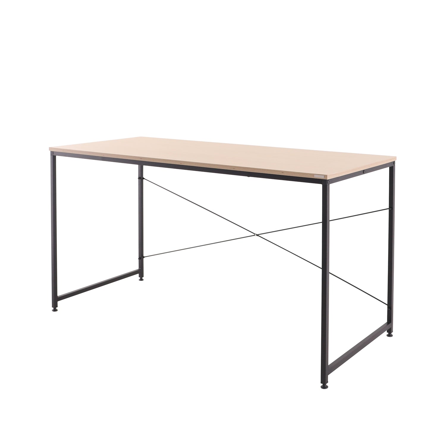 SOFSYS modern industrial computer desk with oak table top and black metal frame. simple stylish desk for working, gaming, writing, more