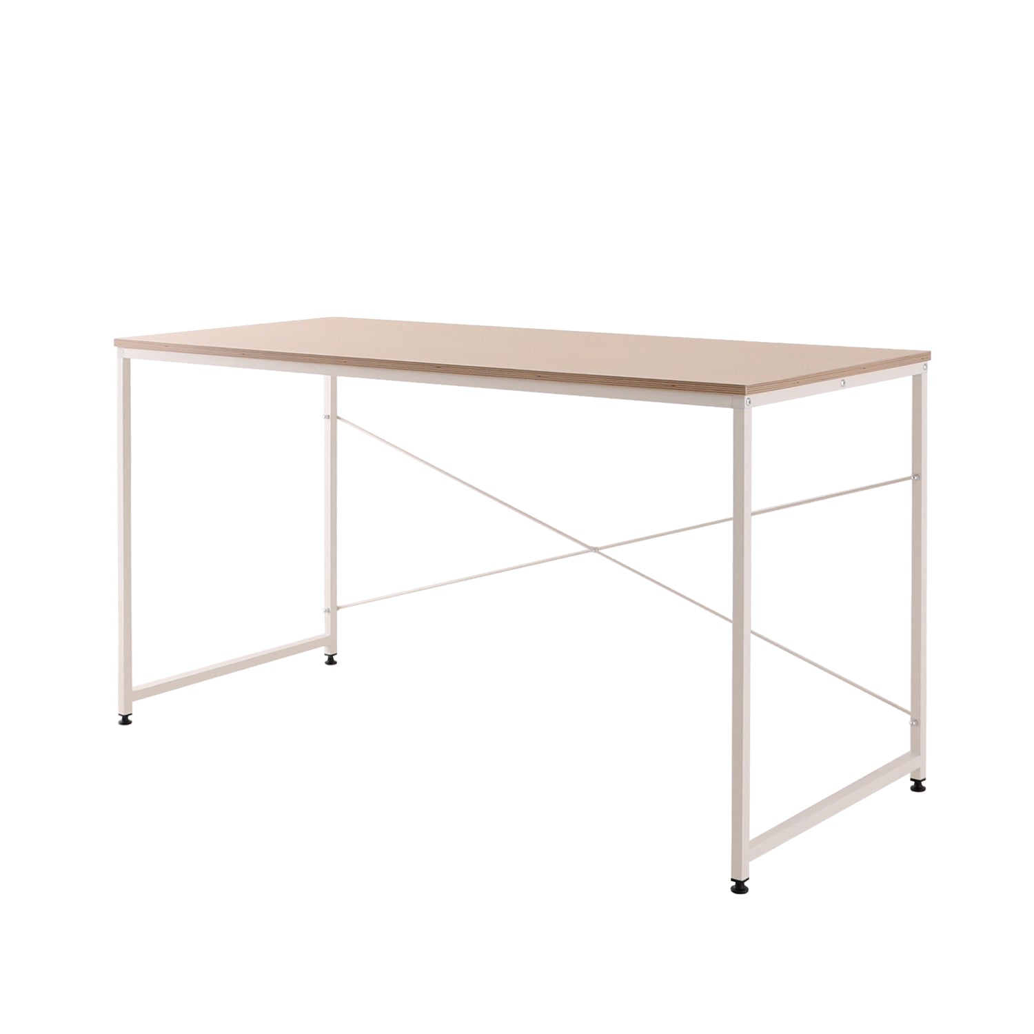 SOFSYS modern industrial computer desk with oak table top and white metal frame. simple stylish desk for working, gaming, writing, more