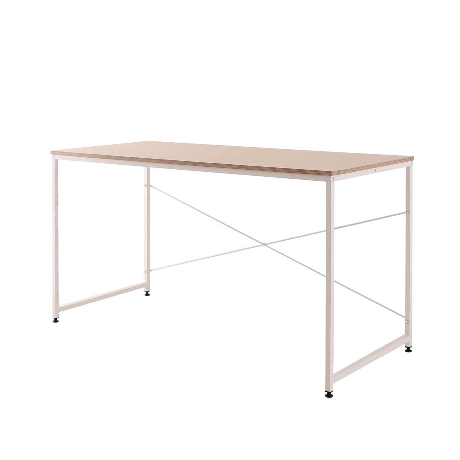 SOFSYS modern industrial computer desk with oak table top and white metal frame. simple stylish desk for working, gaming, writing, more