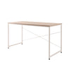 SOFSYS modern industrial computer desk with oak table top and white metal frame. simple stylish desk for working, gaming, writing, more