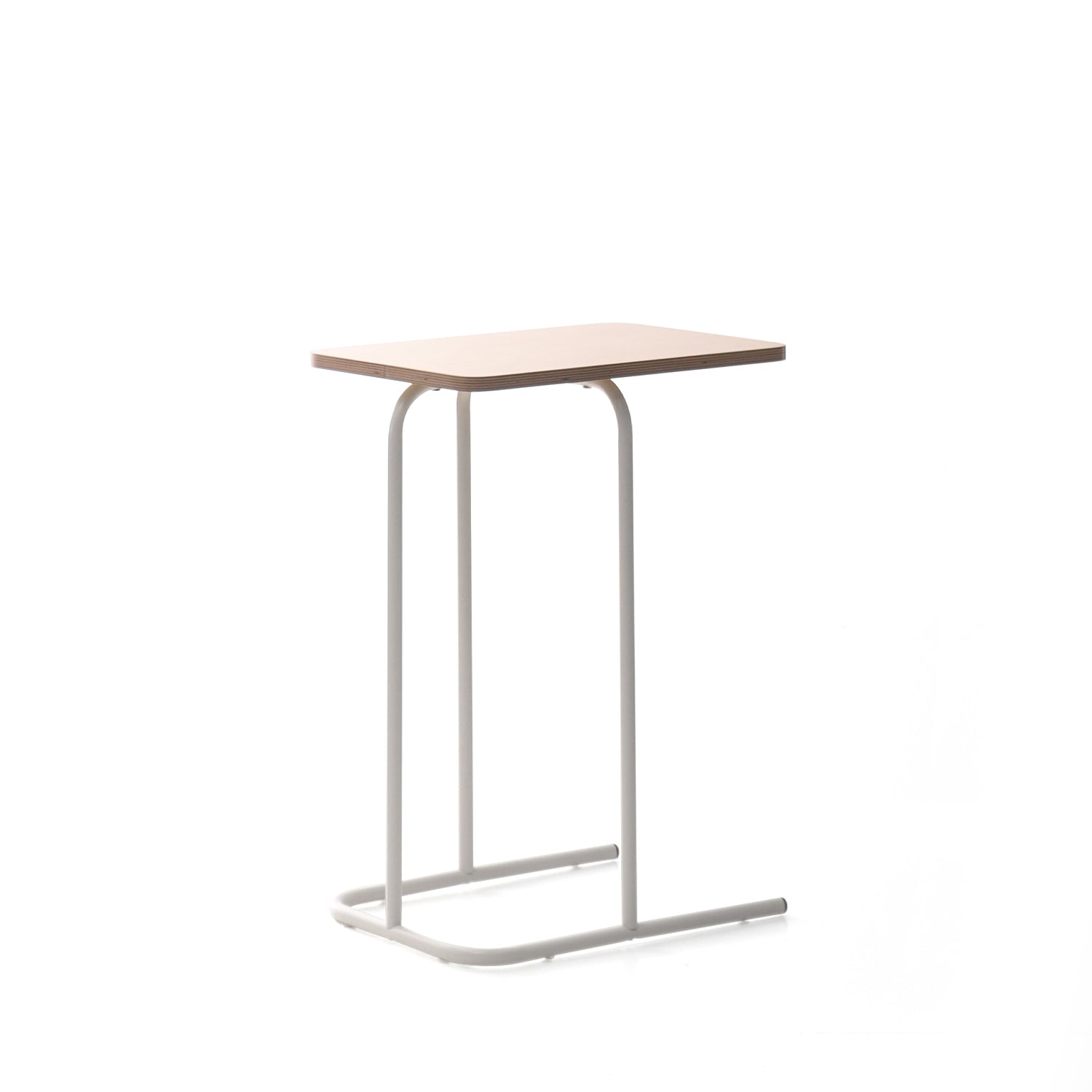 SOFSYS simple modern side table with oak table top and L shaped white metal frame. lightweight, stylish, and convenient design