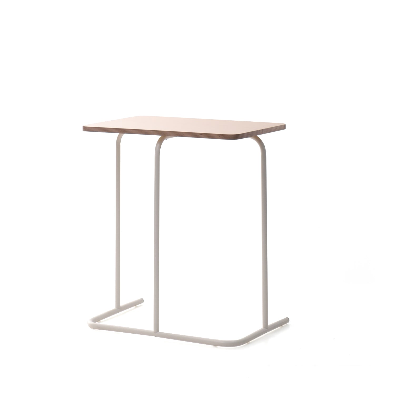 SOFSYS simple modern side table with oak table top and L shaped white metal frame. lightweight, stylish, and convenient design