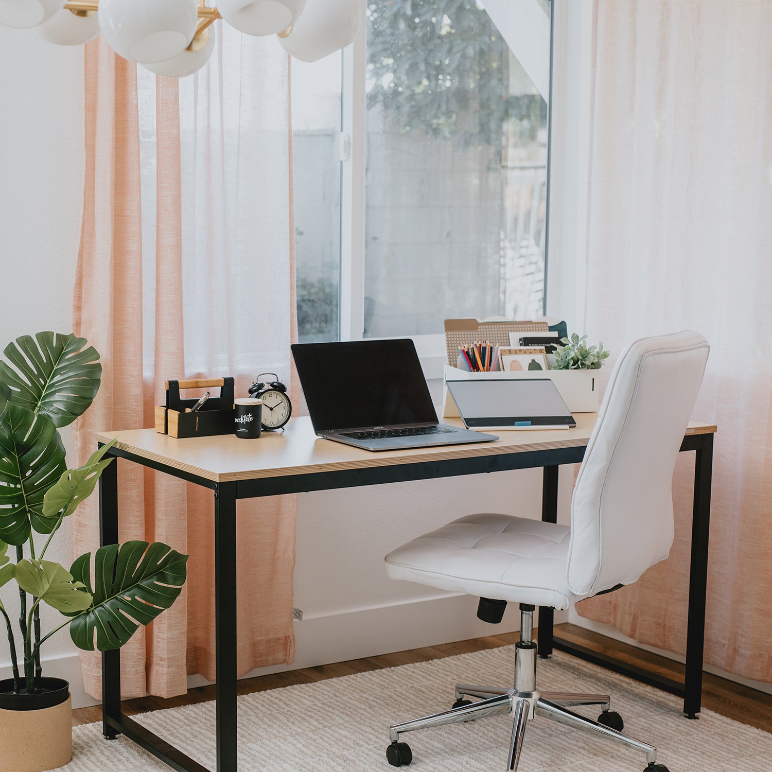SOFSYS modern industrial computer desk for laptop, working, gaming, and writing in living space, home office, and bedroom with style