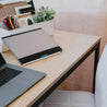 SOFSYS modern industrial computer desk with oak table top and black metal frame. simple stylish desk for working, gaming, writing, more