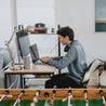 SOFSYS modern industrial computer desk with built in bookshelf to turn any small space into stylish home office and organized workspace