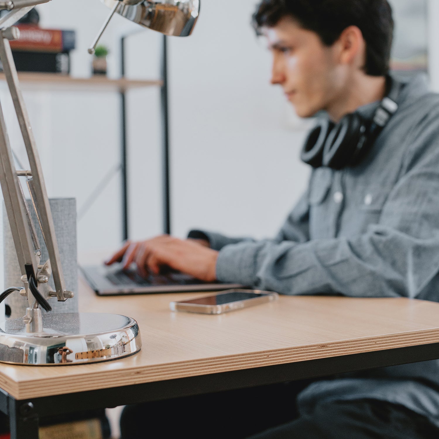SOFSYS modern industrial computer desk with built in bookshelf to turn any small space into stylish home office and organized workspace
