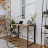 SOFSYS simple modern folding desk with oak table top and black metal frame for functionality, versatility, and minimalist style