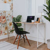 SOFSYS simple modern folding desk with oak table top and white metal frame for laptop, computer, working in small space or home office