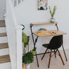 SOFSYS simple modern folding desk with oak table top and black metal frame for writing, crafting, working in small space, home office, or dorm