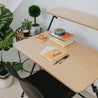 SOFSYS simple modern folding desk with oak table top and black metal frame for writing, crafting, working in small space, home office, or dorm