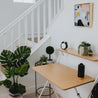 SOFSYS simple modern folding desk with oak table top and white metal frame for functionality, versatility, and minimalist style