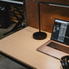 SOFSYS modern industrial computer desk with oak table top and black metal frame. simple stylish desk for working, gaming, writing, more